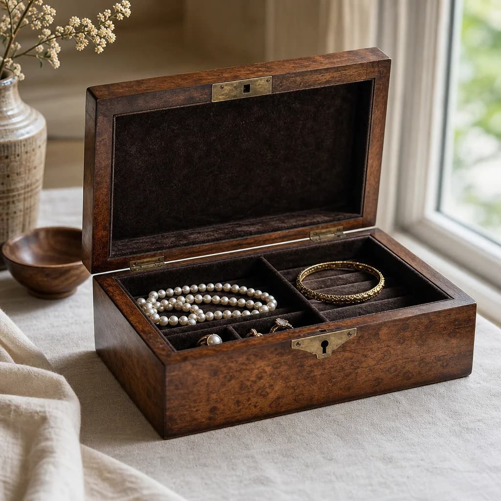 Antique diamond jewelry photographed under warm editorial lighting